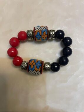 Color-Block Beaded Bracelet with Embroidered Barrel Accents